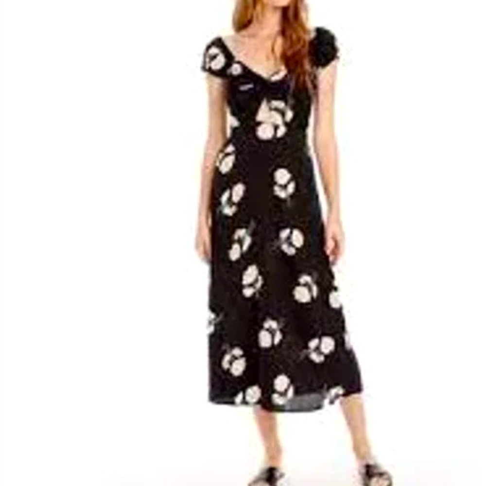 Saltwater Luxe Aspen Floral Midi Cutout Dress in Night Blooms, size Large